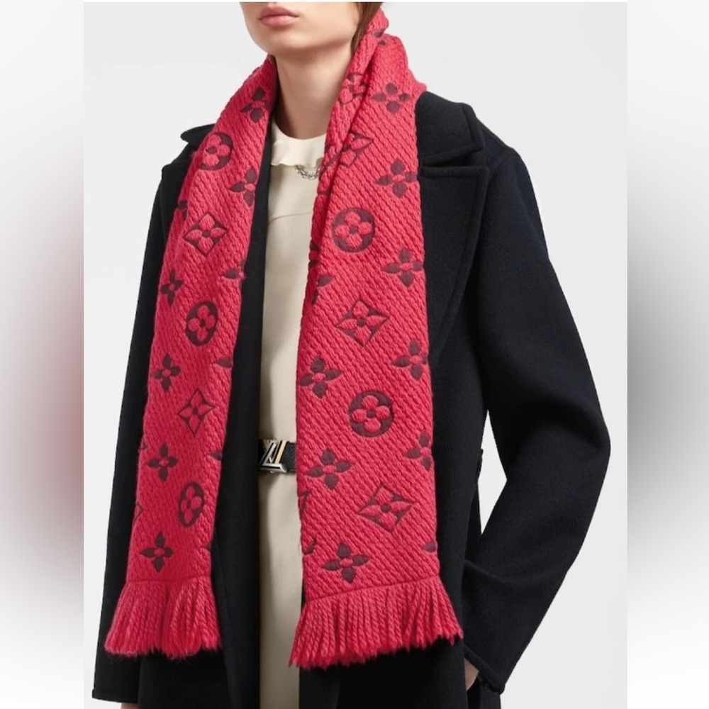 Louis Vuitton Red Logomania Wool Scarf